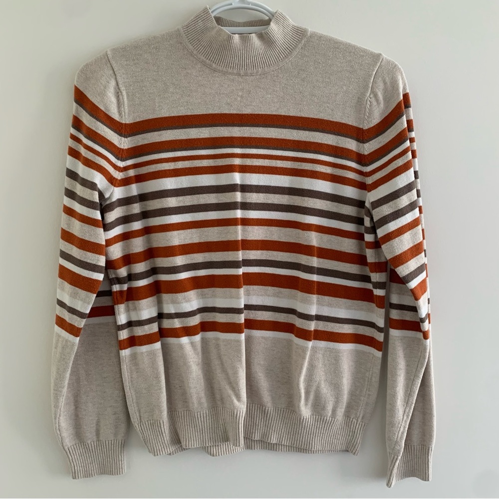 NORTHERN REFLECTIONS striped turtle neck, cream & orange